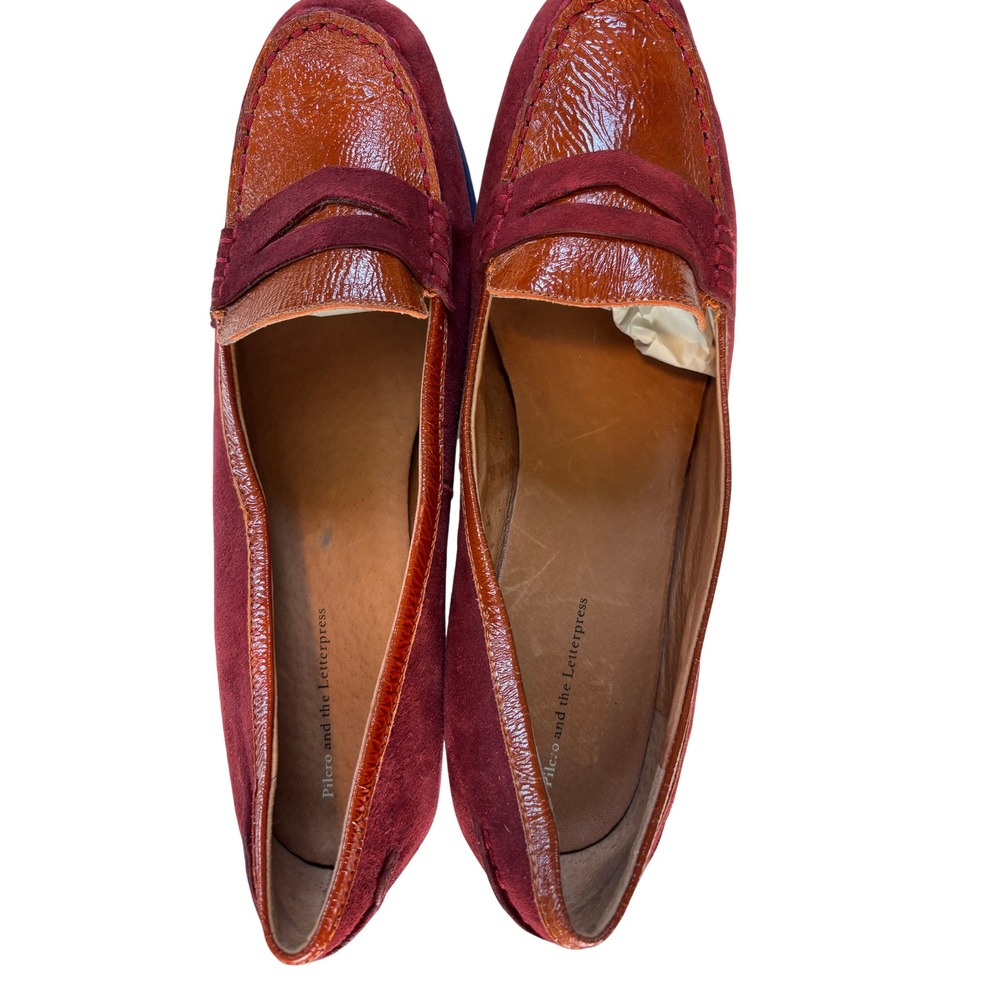 Pilcro and the Letterpress Wedge Loafers Burgundy Orange Navy 9.5 Suede Platform - Picture 4 of 10